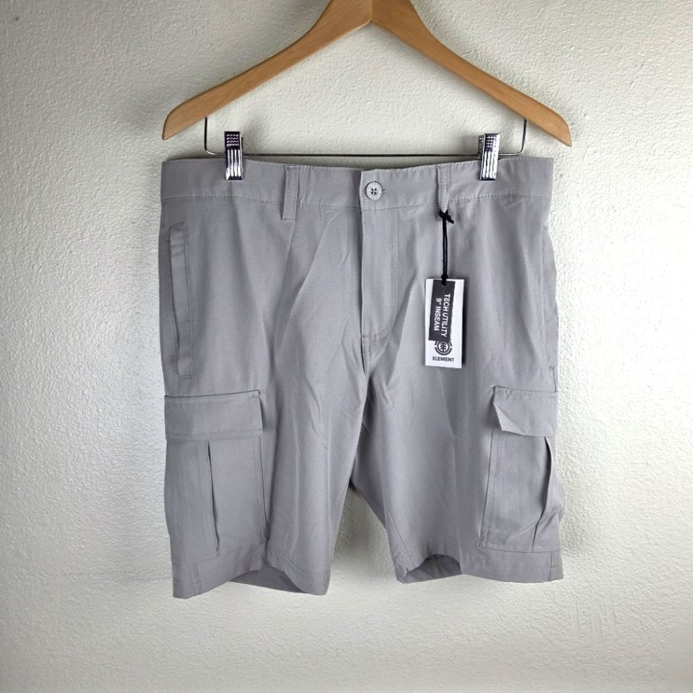 NWT Element Tech Utility Cargo Shorts Men's 32 Gray 9" Inseam Stretch Skate
